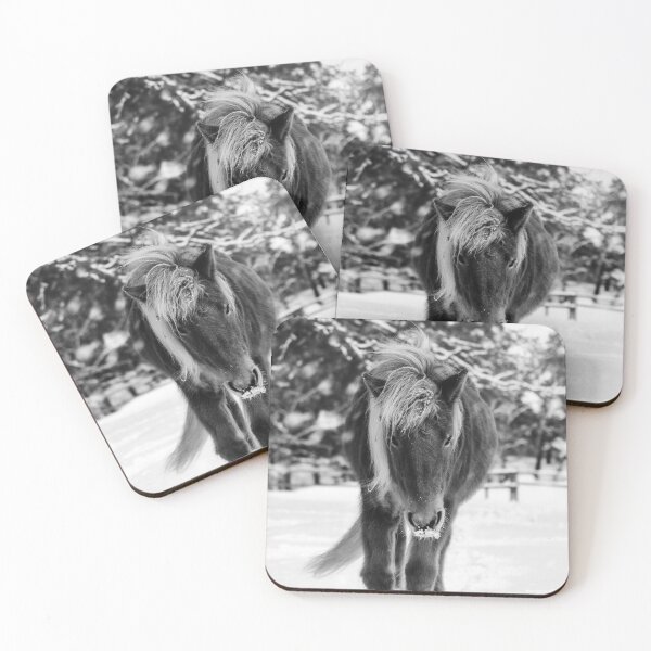 Item preview, Chestnut Horse in Snowy Winter Landscape - Black & White designed and sold by Nicklas81.