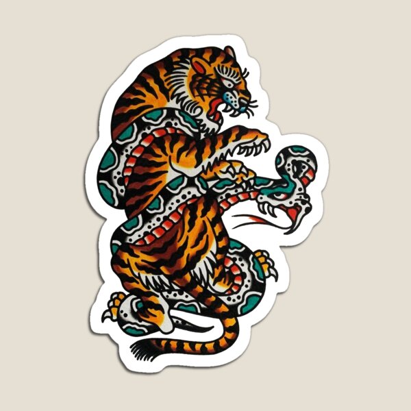 Item preview, Traditional Tiger Fighting Serpent Tattoo designed and sold by Cesar Caligula.