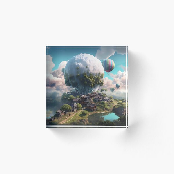 Item preview, anime ghibly clouds digital art techno fantasy phanstasmal abstract colorfull sky planets houses nature tree designed and sold by LJaco.