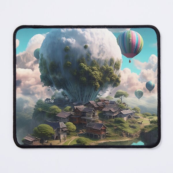 Item preview, anime ghibly clouds digital art techno fantasy phanstasmal abstract colorfull sky planets houses nature tree designed and sold by LJaco.