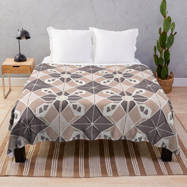 Item preview, Retro Tile Pattern Beige shades with Silver, modern plaid with flowers designed and sold by RetroTile.