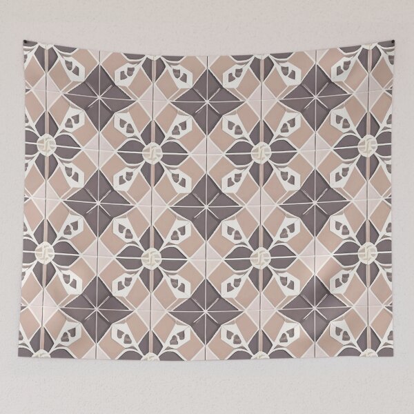 Item preview, Retro Tile Pattern Beige shades with Silver, modern plaid with flowers designed and sold by RetroTile.