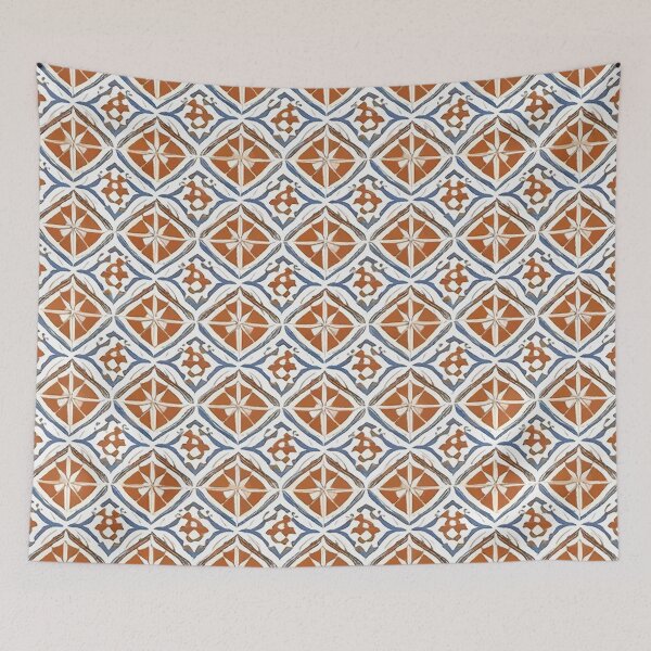 Item preview, Retro Tile Pattern Orange with White and Blue designed and sold by RetroTile.