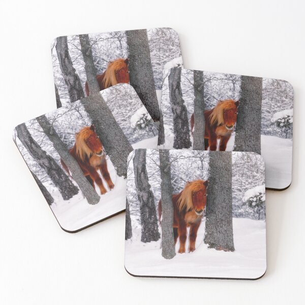 Item preview, Chestnut Horse Between Trees in Snowy Winter Landscape designed and sold by Nicklas81.