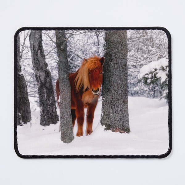 Item preview, Chestnut Horse Between Trees in Snowy Winter Landscape designed and sold by Nicklas81.