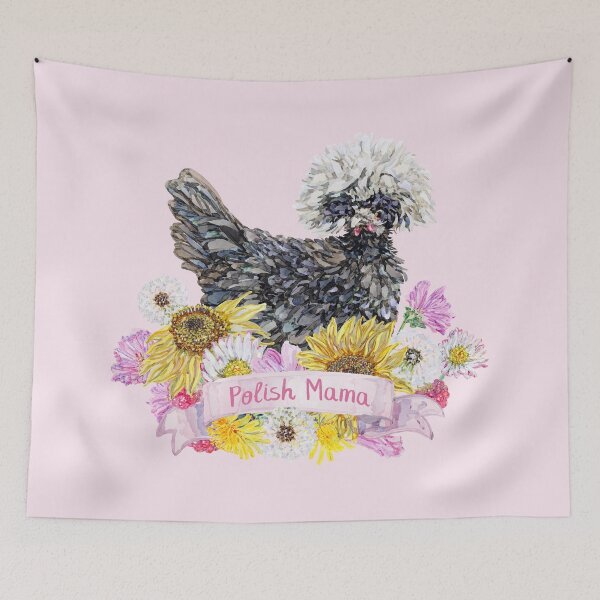 Item preview, Polish Chicken Mama - White Crested Hen with Summer Flowers designed and sold by becca-boyce.