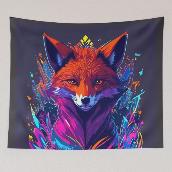 Item preview,  Futuristic fox in the neon city jungle designed and sold by Minpadesign.
