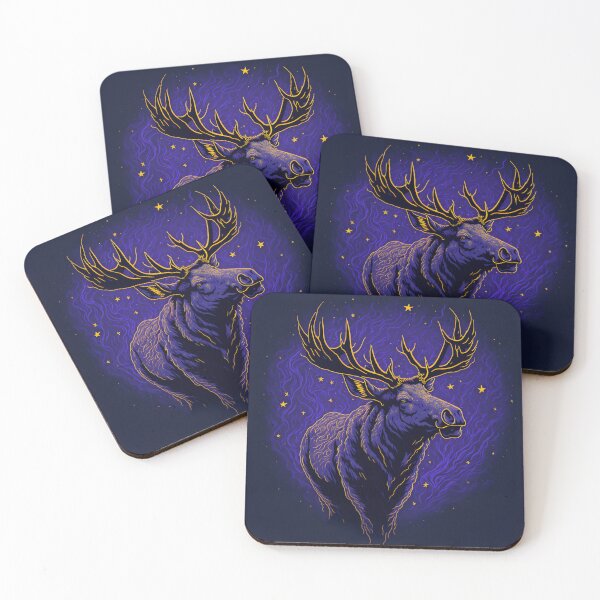 Item preview, Golden Moose in Violet Night Sky: High Quality T-Shirt Design with Stunning Studio Graphics and Black Background designed and sold by RedArtG09.