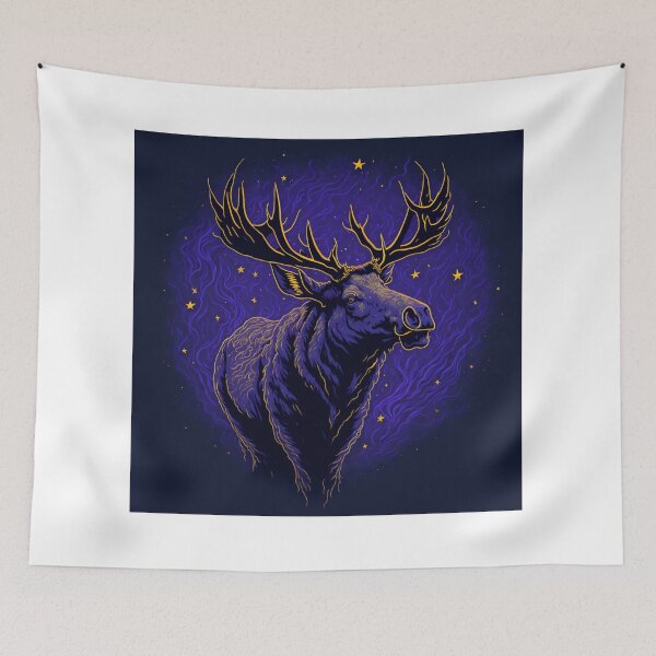 Item preview, Golden Moose in Violet Night Sky: High Quality T-Shirt Design with Stunning Studio Graphics and Black Background designed and sold by RedArtG09.