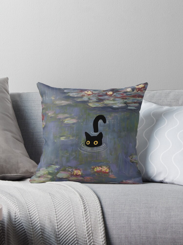 Aperçu 1 sur 4. Coussin avec l'œuvre Imprimé Chat Nénuphars Monet créée et vendue par outdoorway.