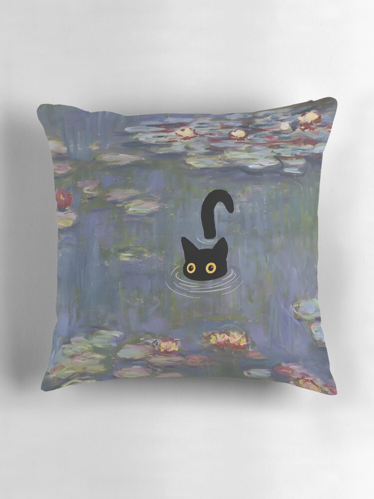 Aperçu 3 sur 4. Coussin avec l'œuvre Imprimé Chat Nénuphars Monet créée et vendue par outdoorway.
