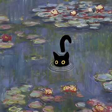 Artwork thumbnail, Cat Print Monet Water Lilies by outdoorway