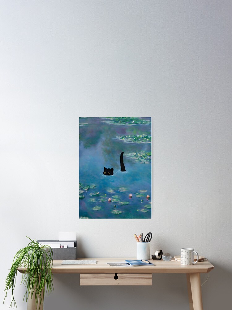 Thumbnail 2 von 3, Poster, Katzen-Druck Monet Waterlily designt und verkauft von outdoorway.