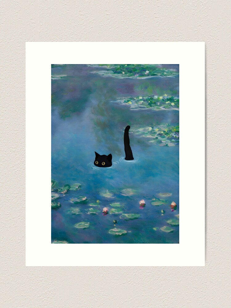 Thumbnail 1 von 3, Kunstdruck, Katzen-Druck Monet Waterlily designt und verkauft von outdoorway.