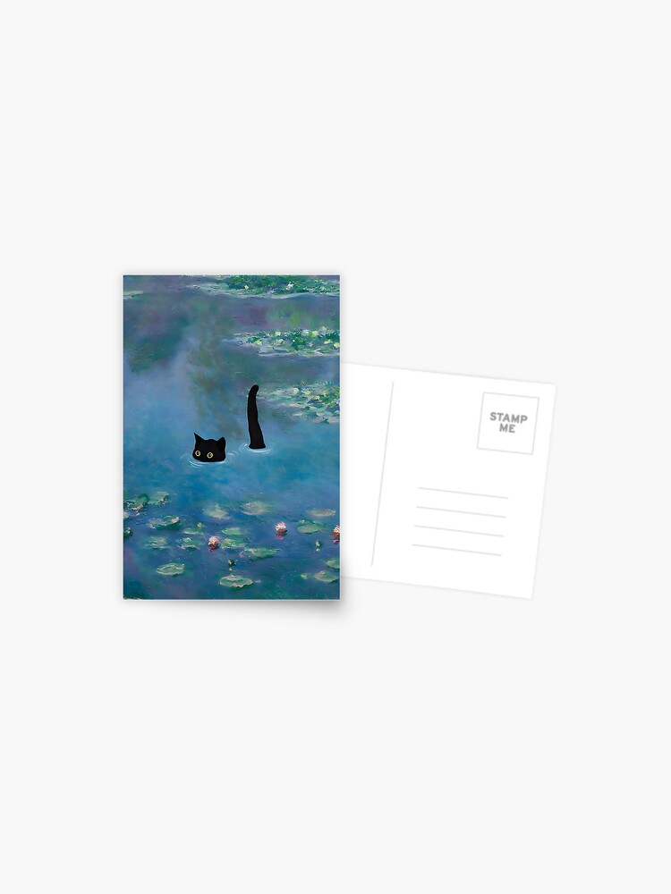 Thumbnail 1 of 2, Postcard, Cat Print Monet Waterlily designed and sold by outdoorway.