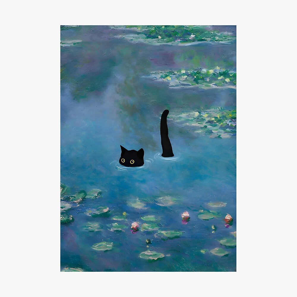 Cat Print Monet Waterlily Art Print