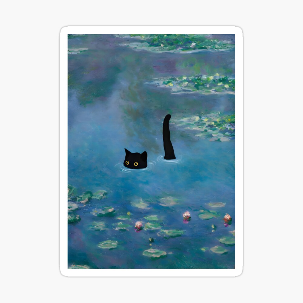 Cat Print Monet Waterlily Art Print
