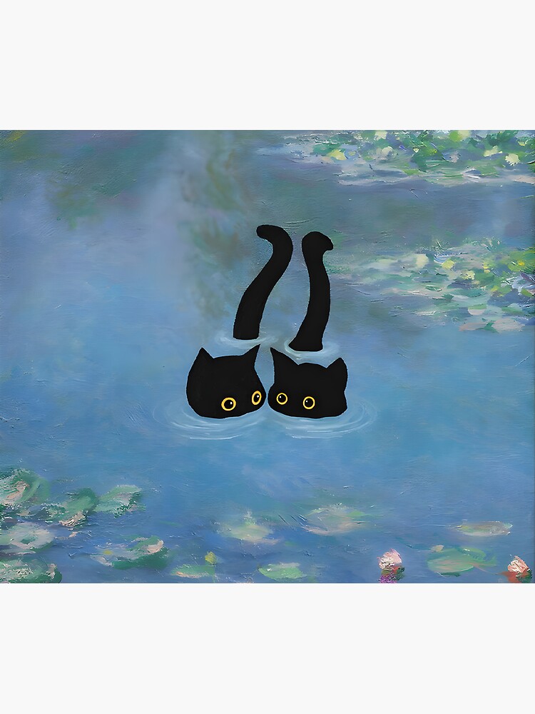 Aperçu 5 sur 5. Tapis de souris avec l'œuvre Deux Chats Imprimé Monet Nénuphar créée et vendue par outdoorway.