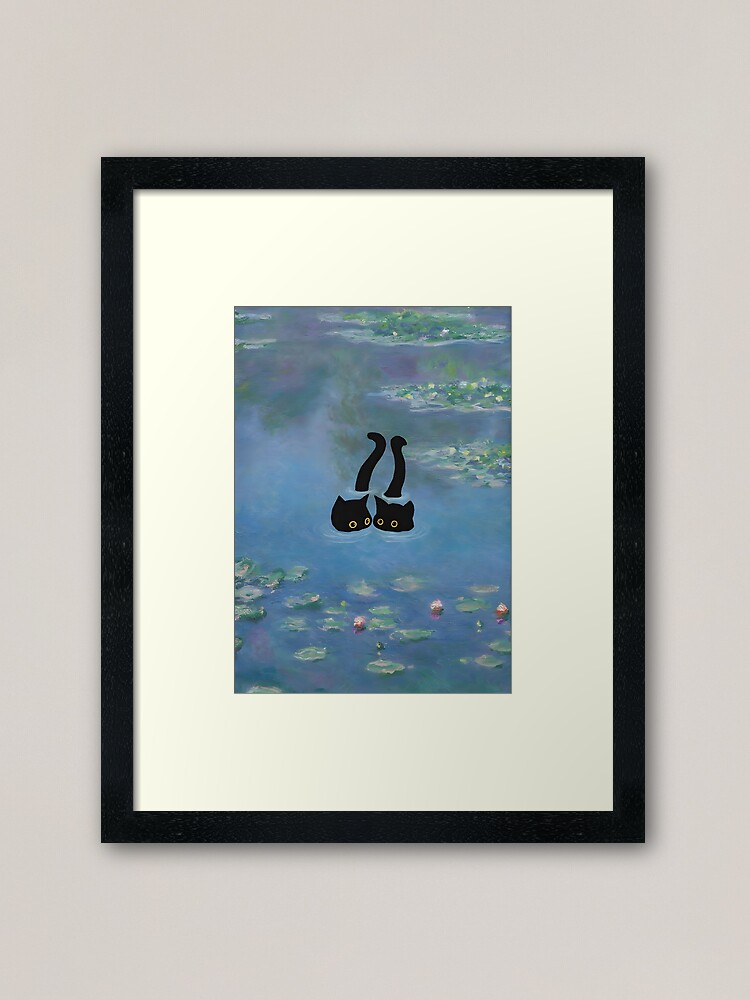 Thumbnail 2 of 7, Framed Art Print, Two Cat Print Monet Waterlily designed and sold by outdoorway.