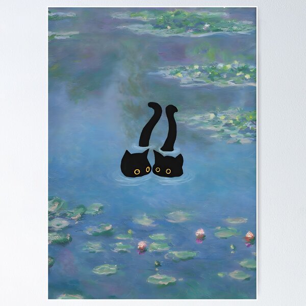 Two Cat Print Monet Waterlily  Poster