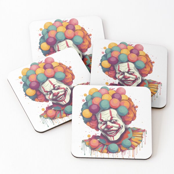 Item preview, Colorful Clown with Dripping Balls - Realistic Palette and Nightmarish Style in Light Yellow and Dark Crimson designed and sold by AIArcade.