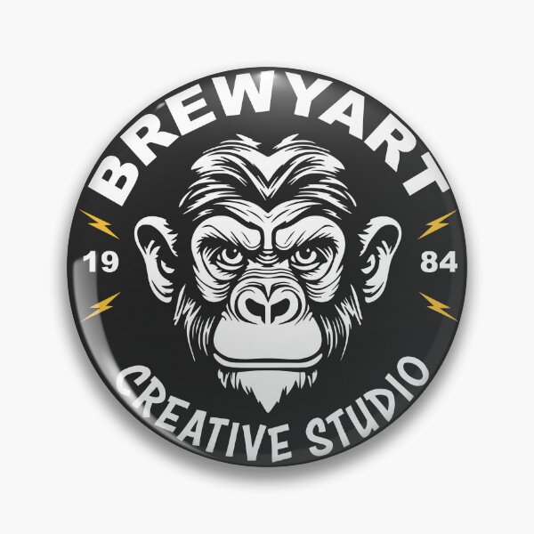 Artikelvorschau, Brewyart Studio, Vintage Affe, Schimpanse, Affe, Donner, Blitz, Abzeichen, Wild, Japan, USA entworfen und verkauft von Brewyart Creative Design.