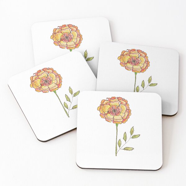 Item preview, Simple Marigold flower, mix media drawing.  designed and sold by FlowerGirlinHat.
