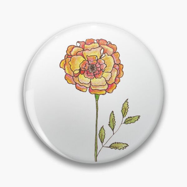 Item preview, Simple Marigold flower, mix media drawing.  designed and sold by FlowerGirlinHat.