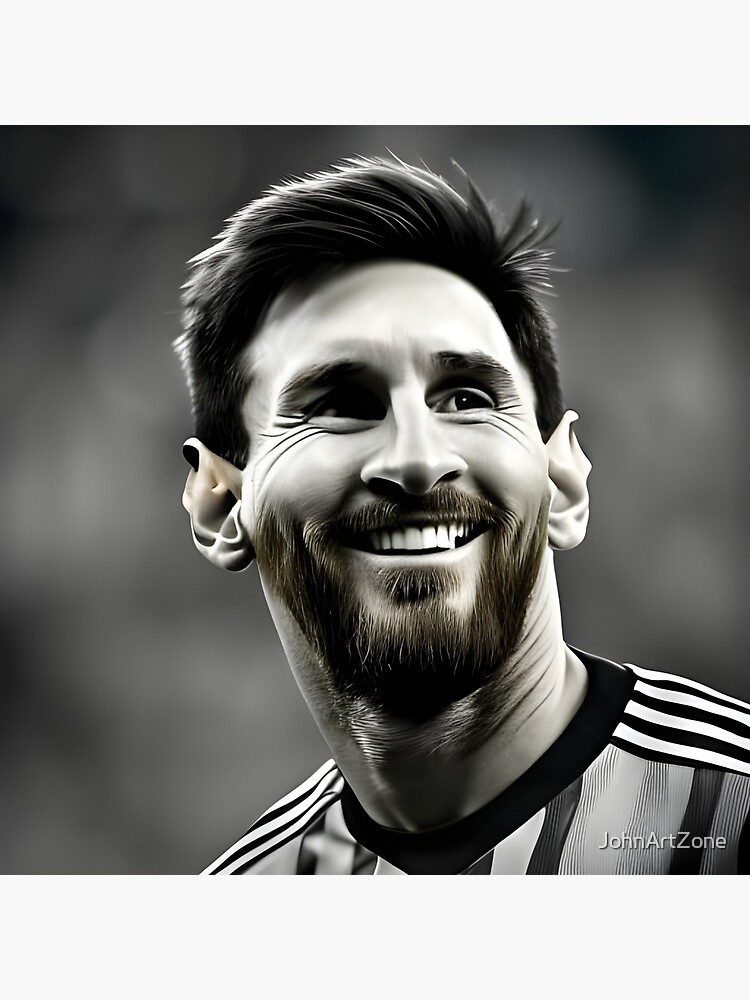 Poster for Sale avec l uvre Le sourire de Leo Messi en noir et