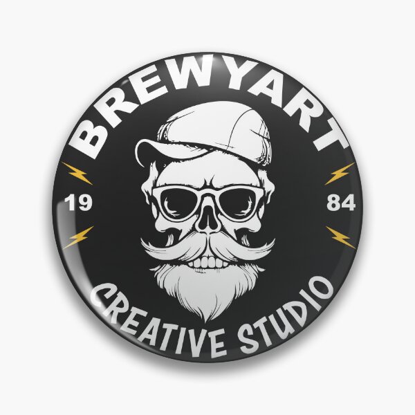 Artikelvorschau, Brewyart Studio, Vintage Skull Hipster, Donner, Blitz, Abzeichen, Wild, Japan, USA entworfen und verkauft von Brewyart Creative Design.