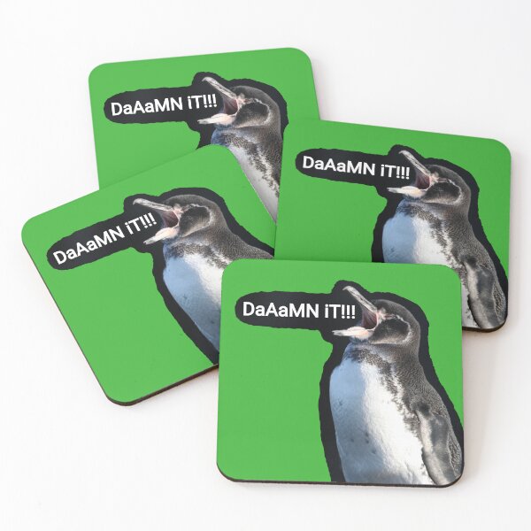 Artikelvorschau, Bright Green background Galapagos Penguin says Damn It (#35B02C) entworfen und verkauft von SBPenguins.