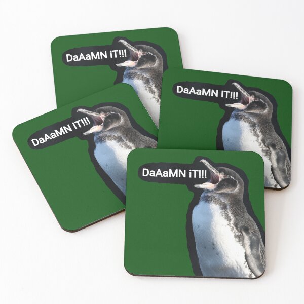 Artikelvorschau, Dark Green background Galapagos Penguin says Damn It (#014606 entworfen und verkauft von SBPenguins.