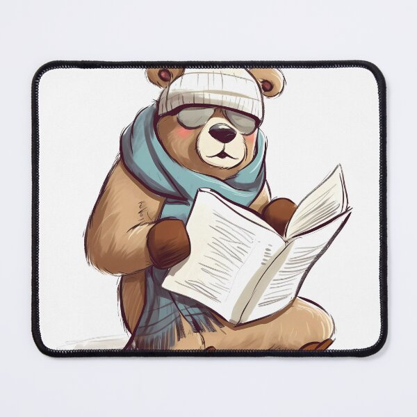 Item preview, Bear reading the newspaper with glasses, hat, and scarf, welcoming winter designed and sold by SingularityGeek.