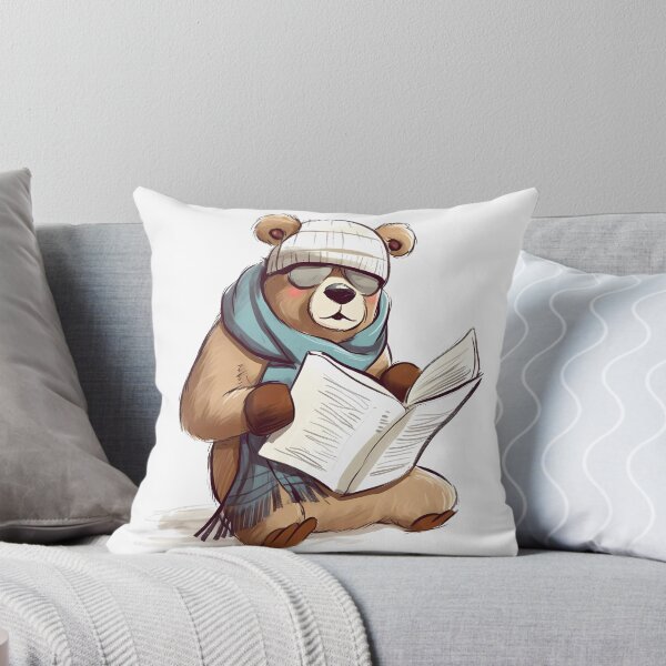 Item preview, Bear reading the newspaper with glasses, hat, and scarf, welcoming winter designed and sold by SingularityGeek.