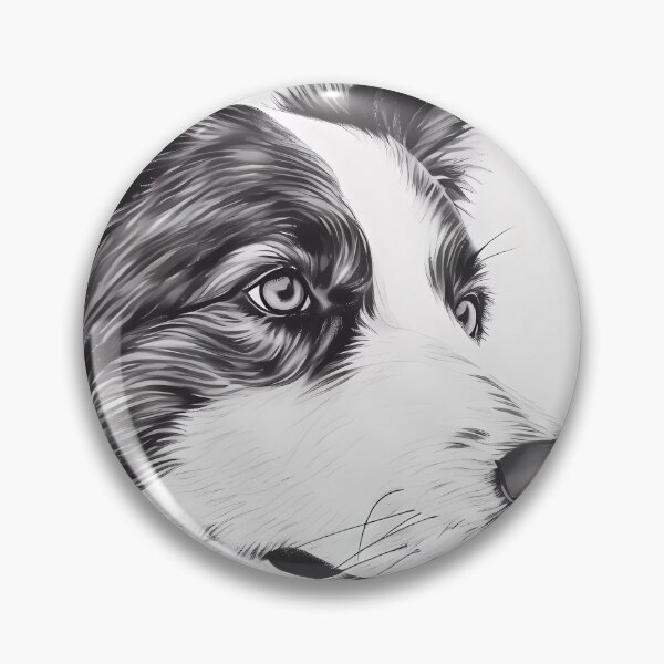 Artikelvorschau, Hyperrealistic ballpoint pen portrait of a black-and-white Border Collie entworfen und verkauft von SingularityGeek.