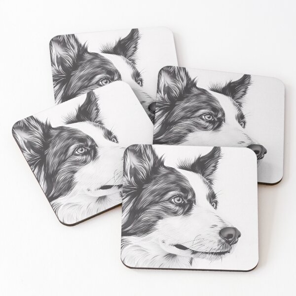 Item preview, Hyperrealistic ballpoint pen portrait of a black-and-white Border Collie designed and sold by SingularityGeek.