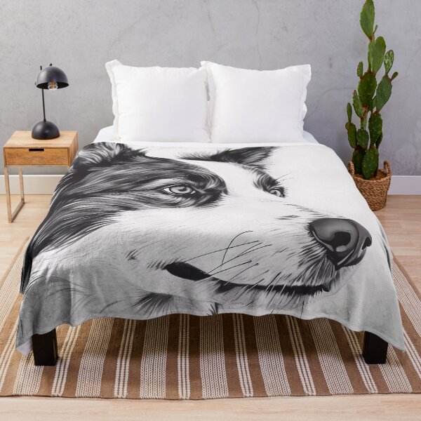 Item preview, Hyperrealistic ballpoint pen portrait of a black-and-white Border Collie designed and sold by SingularityGeek.