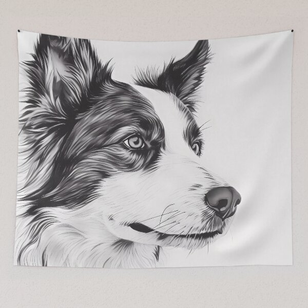 Item preview, Hyperrealistic ballpoint pen portrait of a black-and-white Border Collie designed and sold by SingularityGeek.