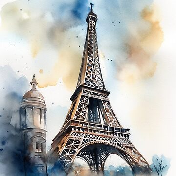 Photo & Art Print Paris Eiffel tower and Seine river at autumn watercolor  ink sketch