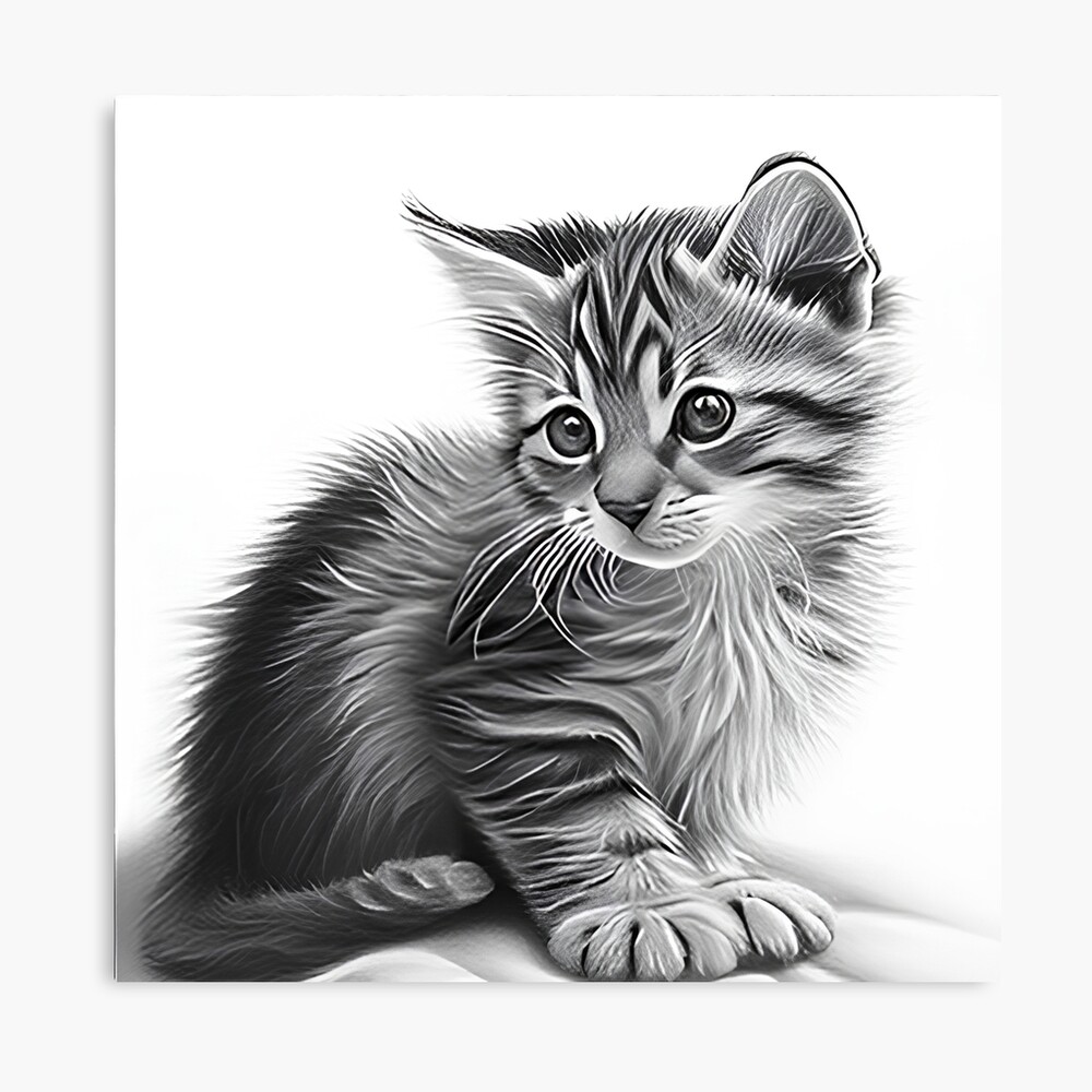 Black and white cat pencil drawing