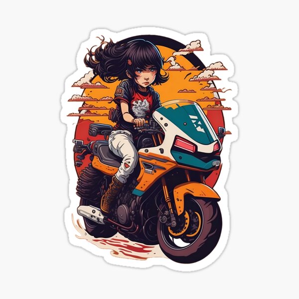 cute anime girl sitting on a motorcycle on a desert, art Stock Illustration  | Adobe Stock