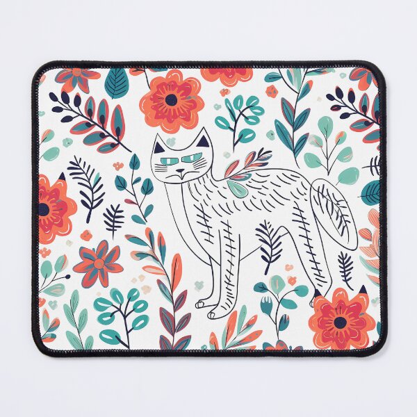 Item preview, Contemporary Floral Pattern Plus Cat designed and sold by MTJ-Mushrooms.