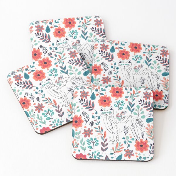 Item preview, Contemporary Floral Pattern Plus Cat designed and sold by MTJ-Mushrooms.