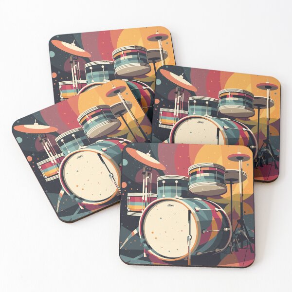 Item preview, Bold Retro Drum Set Illustration in Beige, Gray, and Orange Tones with Black Accents designed and sold by MetroEvents.