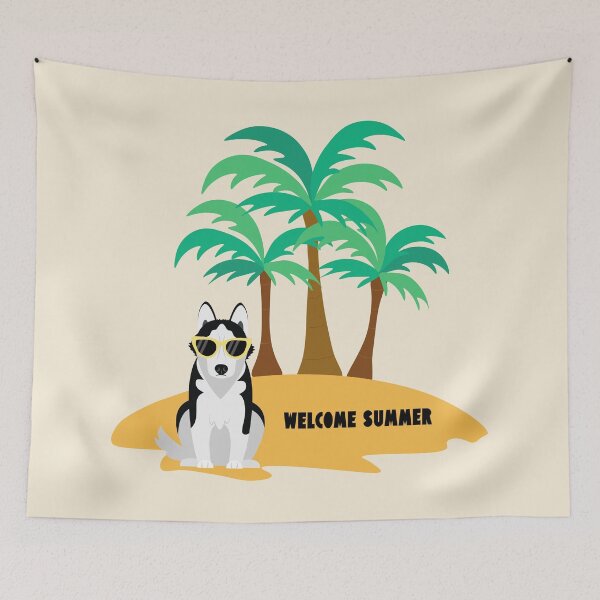 Item preview, Welcome Summer with Husky Dog Wearing Sunglasses on Beach with Palms designed and sold by SeasonalDogs.