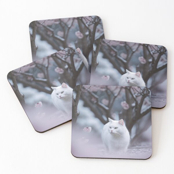 Item preview, White Cat Among Pink Blossoms designed and sold by FireScreen.