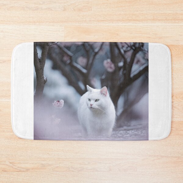 Item preview, White Cat Among Pink Blossoms designed and sold by FireScreen.