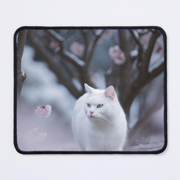 Item preview, White Cat Among Pink Blossoms designed and sold by FireScreen.