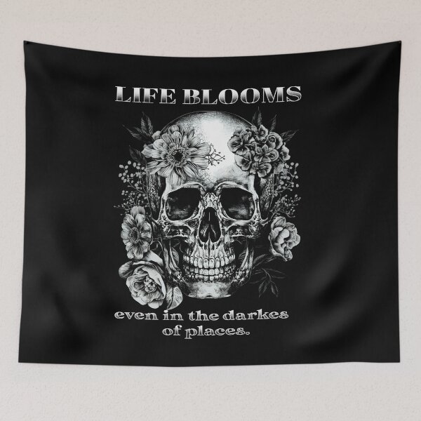 Item preview, Life Blooms in Dark Places Skull and Flowers designed and sold by CinEmmaDesign.