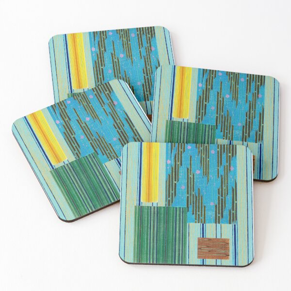 Item preview, JAPANESE TEXTILE COLLAGE SERIES  - Variation No. 7 STRIPES and RECTANGLES - AQUA, YELLOW, RUST designed and sold by MirabiliaMagpie.